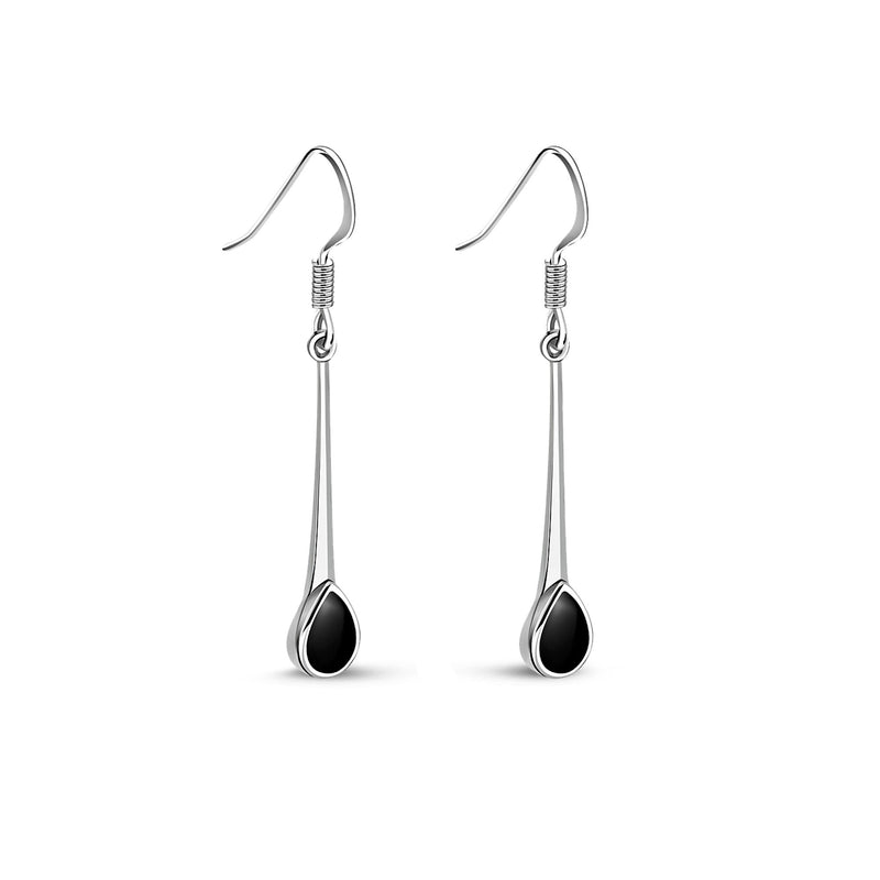 Sterling Silver Whitby Jet Teardrop Long drop Earrings