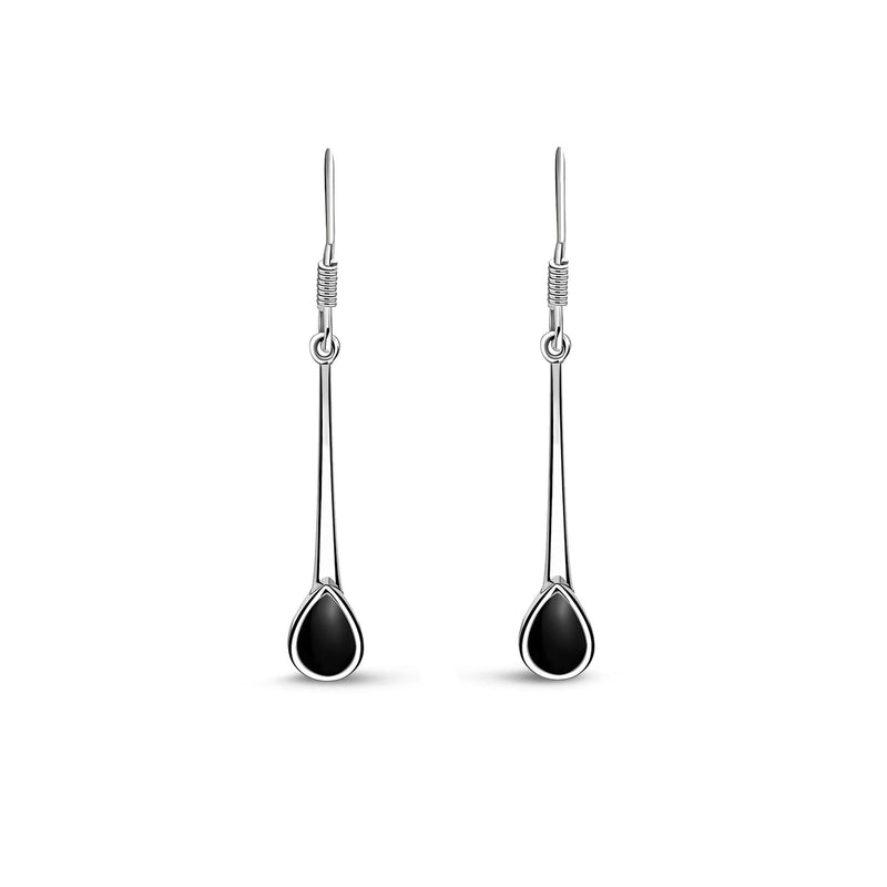 Sterling Silver Whitby Jet Teardrop Long drop Earrings