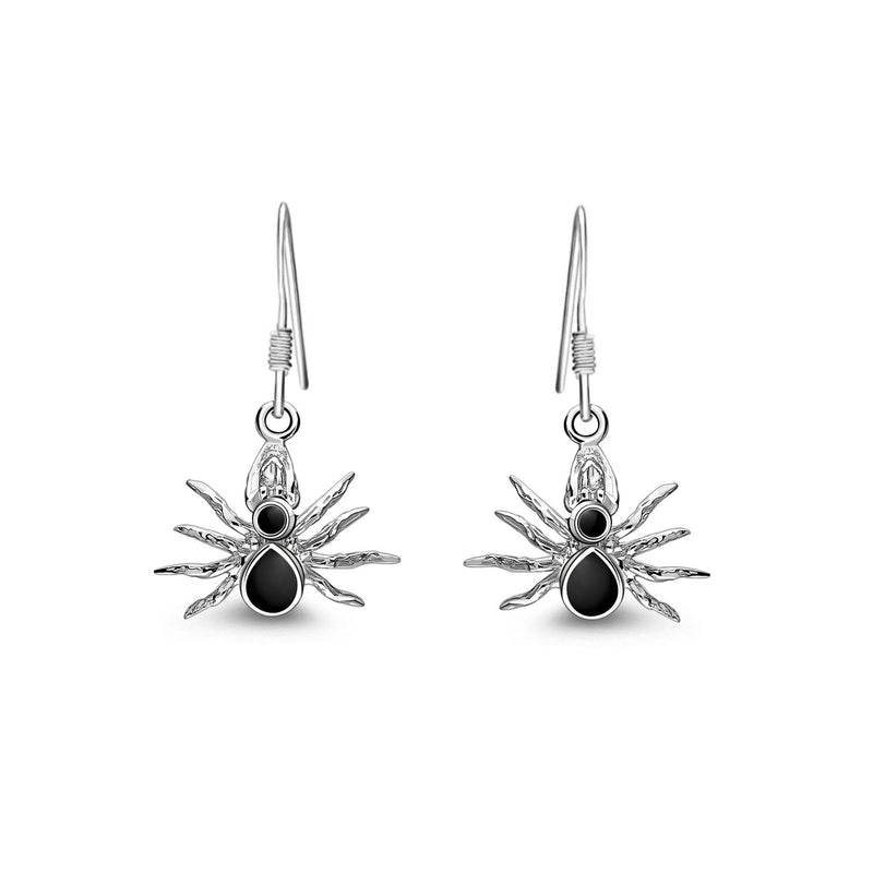 Silver Whitby Jet Spider Drop Earrings