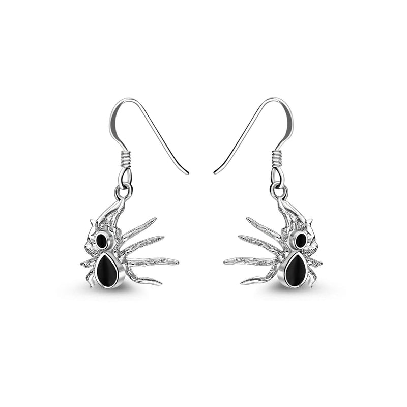 Silver Whitby Jet Spider Drop Earrings