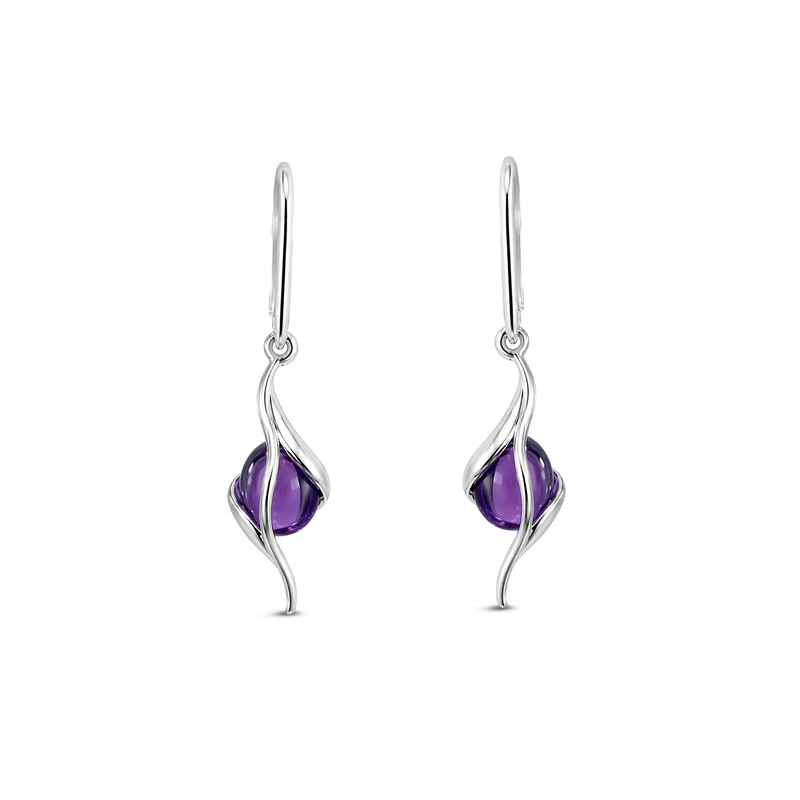 Sterling Silver Amethyst Designer Oval Drop Earrings