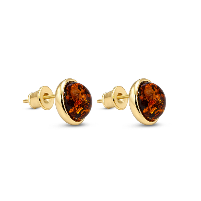 Gold Vermeil Amber 8mm Round Stud Earrings
