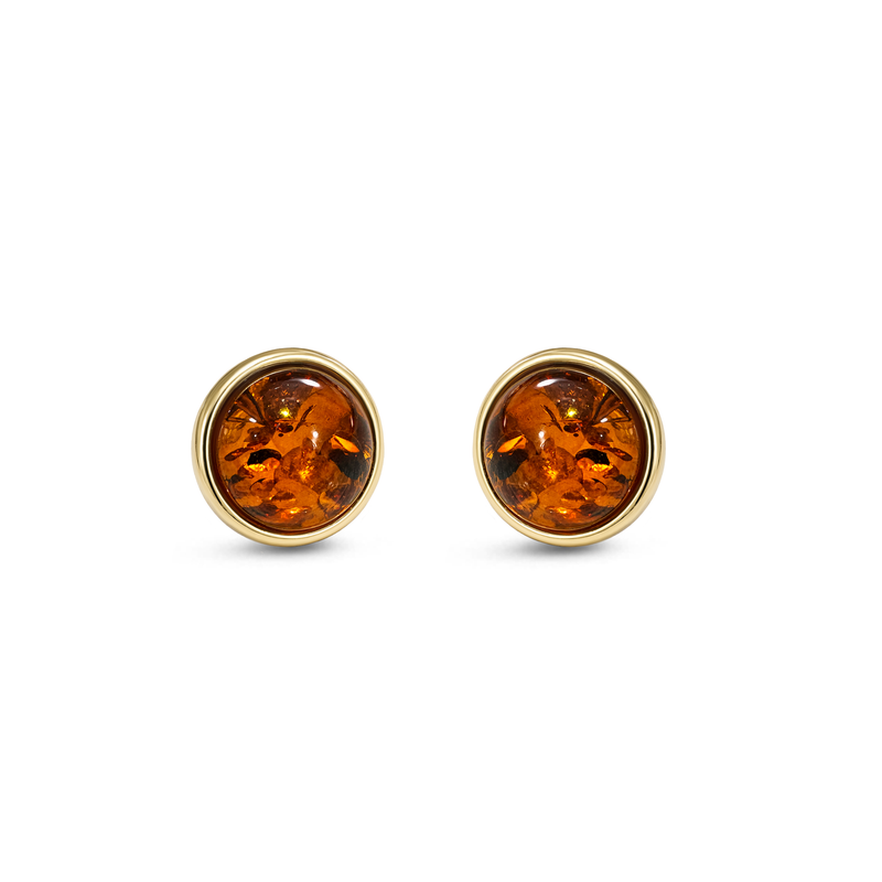 Gold Vermeil Amber 8mm Round Stud Earrings
