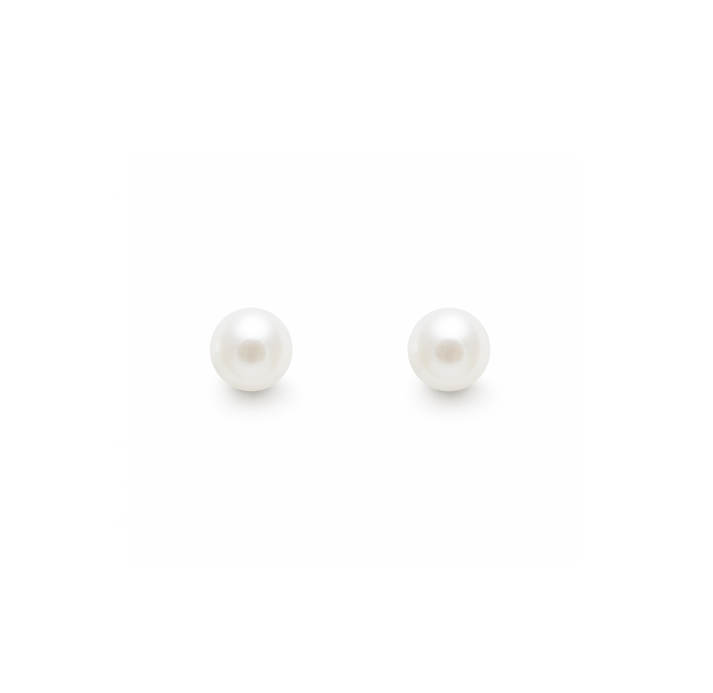 Sterling Silver Pearl Round Stud Earrings 6-6.5mm