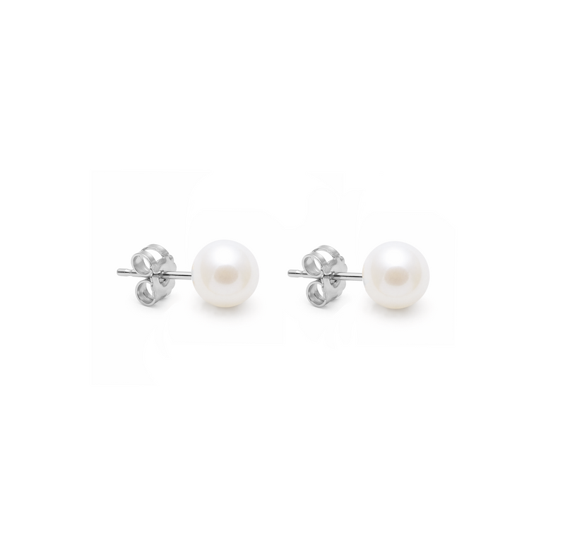 Sterling Silver Pearl Round Stud Earrings 6-6.5mm