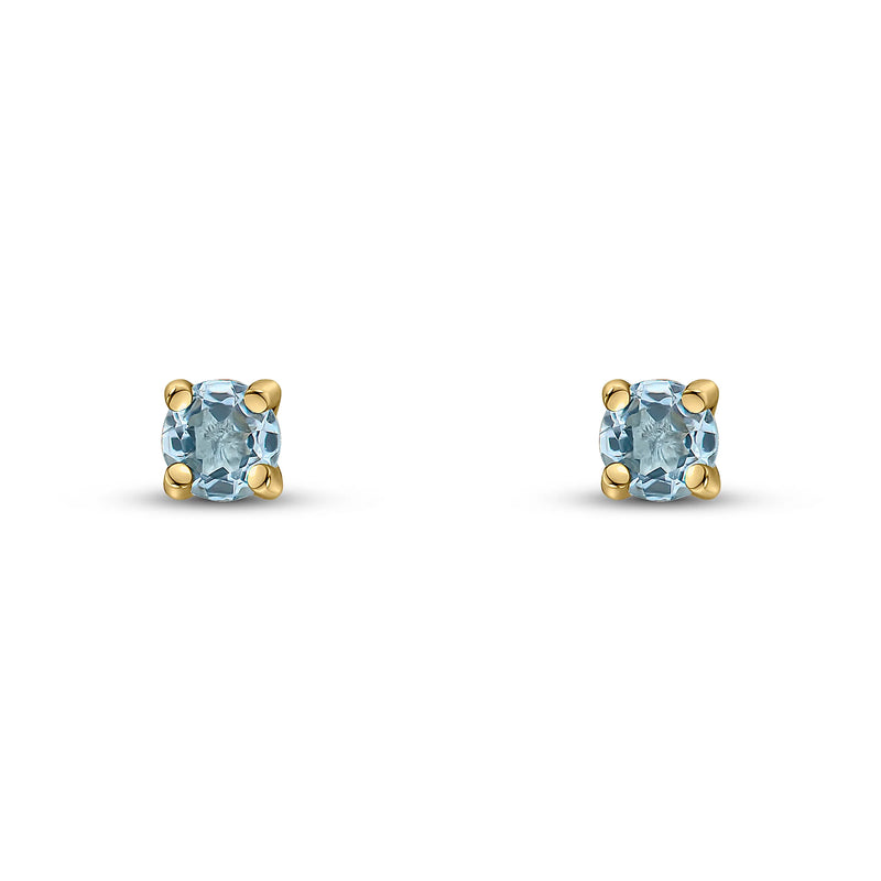 9ct Yellow Gold Aquamarine 3mm Round 4-Claw Stud Earrings
