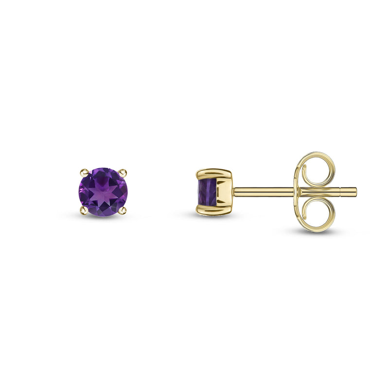 9ct Yellow Gold Amethyst 3mm Round 4-Claw Stud Earrings