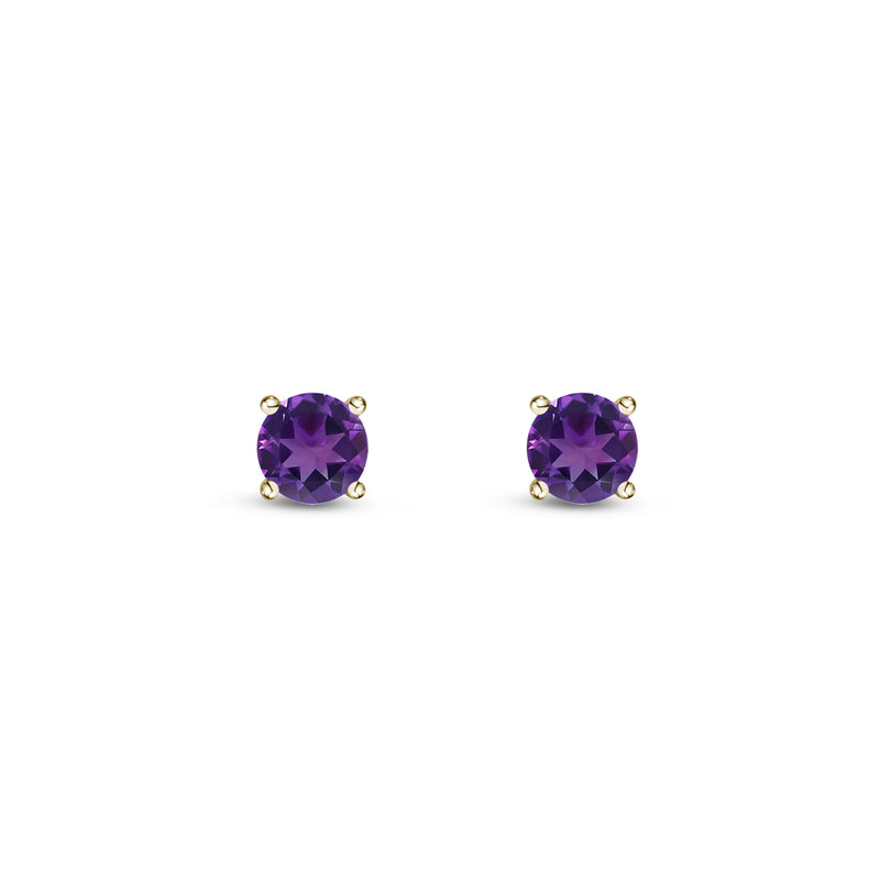 9ct Yellow Gold Amethyst 3mm Round 4-Claw Stud Earrings