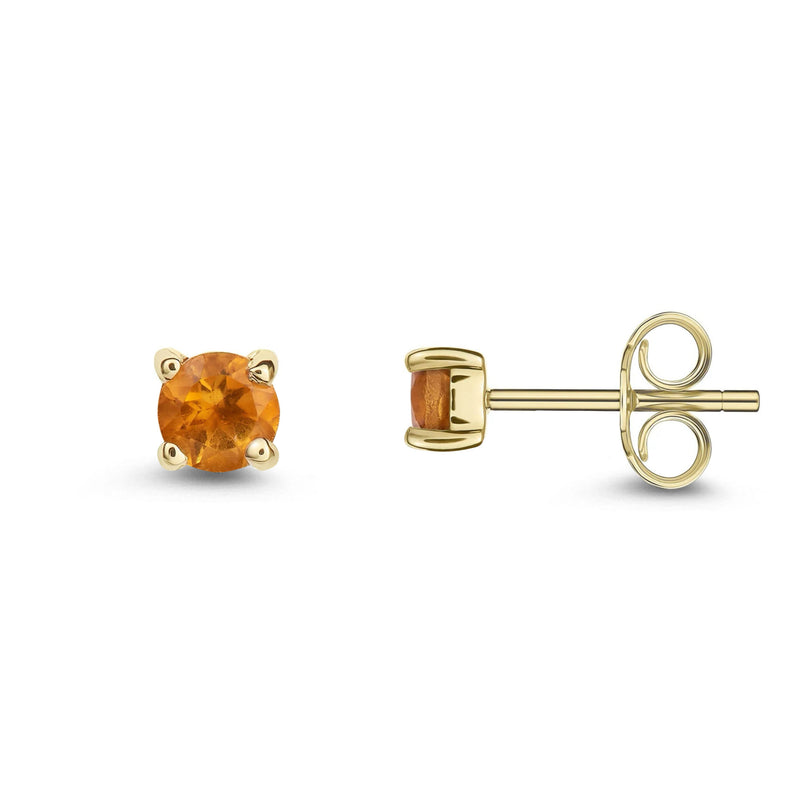 9ct Yellow Gold Citrine 3mm Round 4-Claw Stud Earrings
