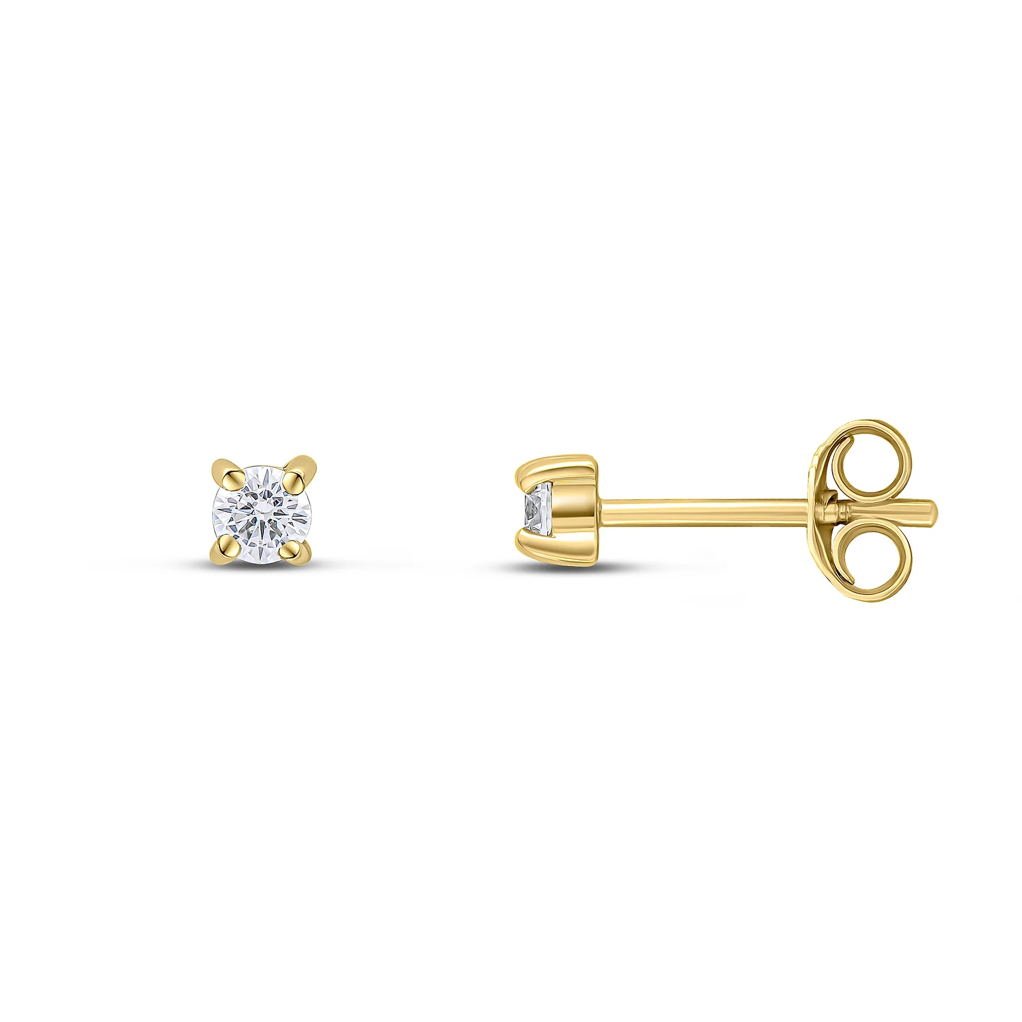 9ct Yellow Gold Cubic Zirconia 3mm Round 4-Claw Stud Earrings