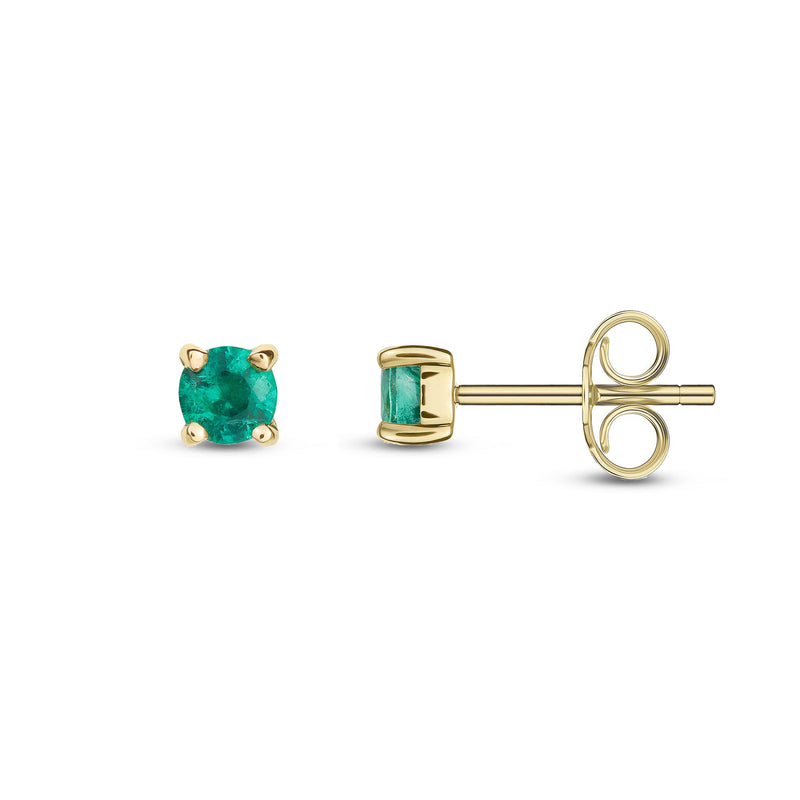 9ct Yellow Gold Emerald 3mm Round 4-Claw Stud Earrings