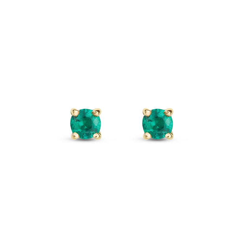 9ct Yellow Gold Emerald 3mm Round 4-Claw Stud Earrings