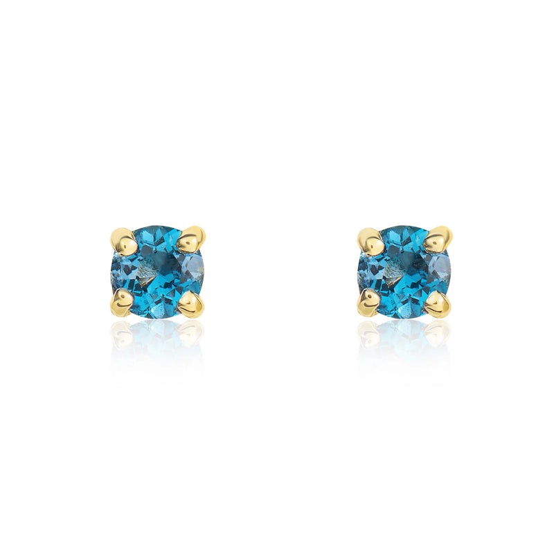 9ct Yellow Gold London Blue Topaz 3mm Round 4-Claw Stud Earrings