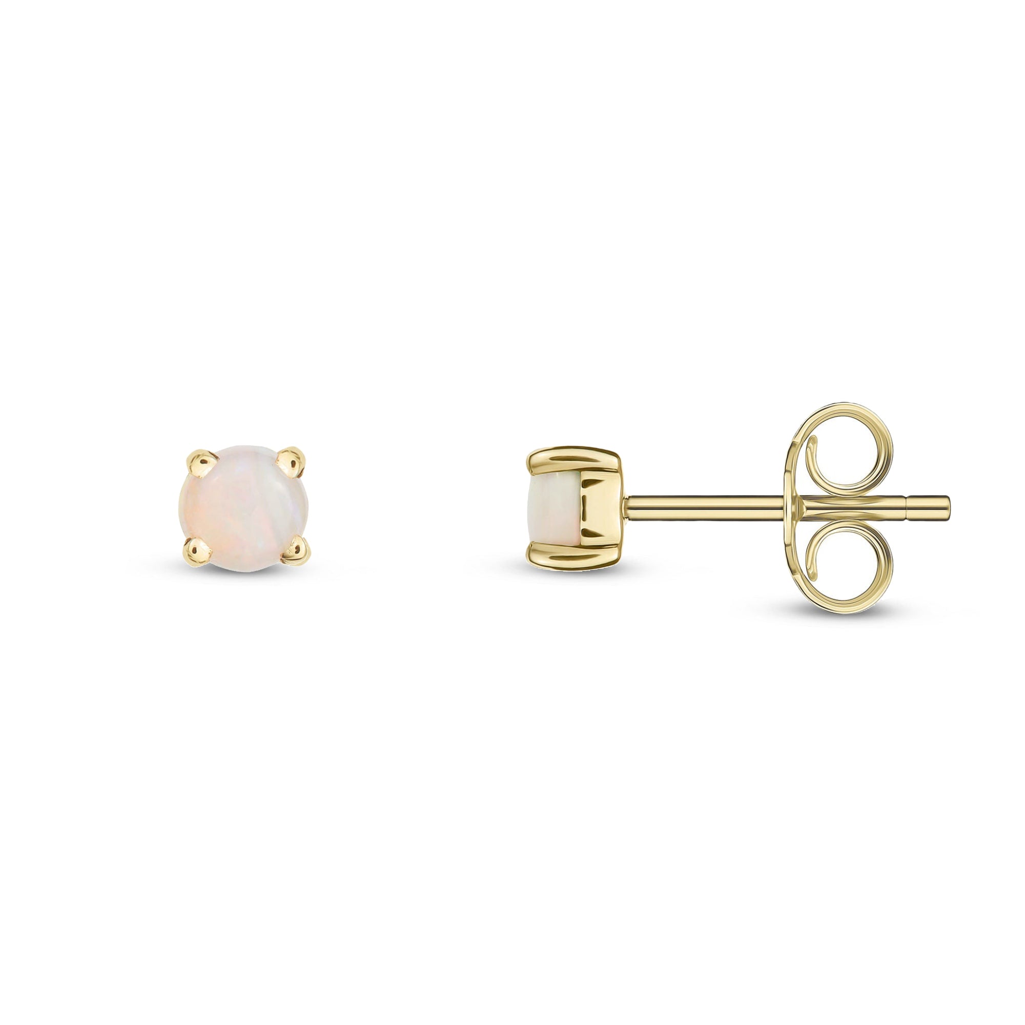 9ct Yellow Gold Opal 3mm Round 4-Claw Stud Earrings