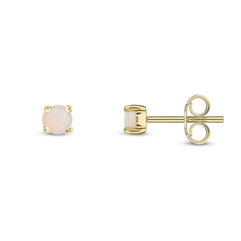 9ct Yellow Gold Opal 3mm Round 4-Claw Stud Earrings
