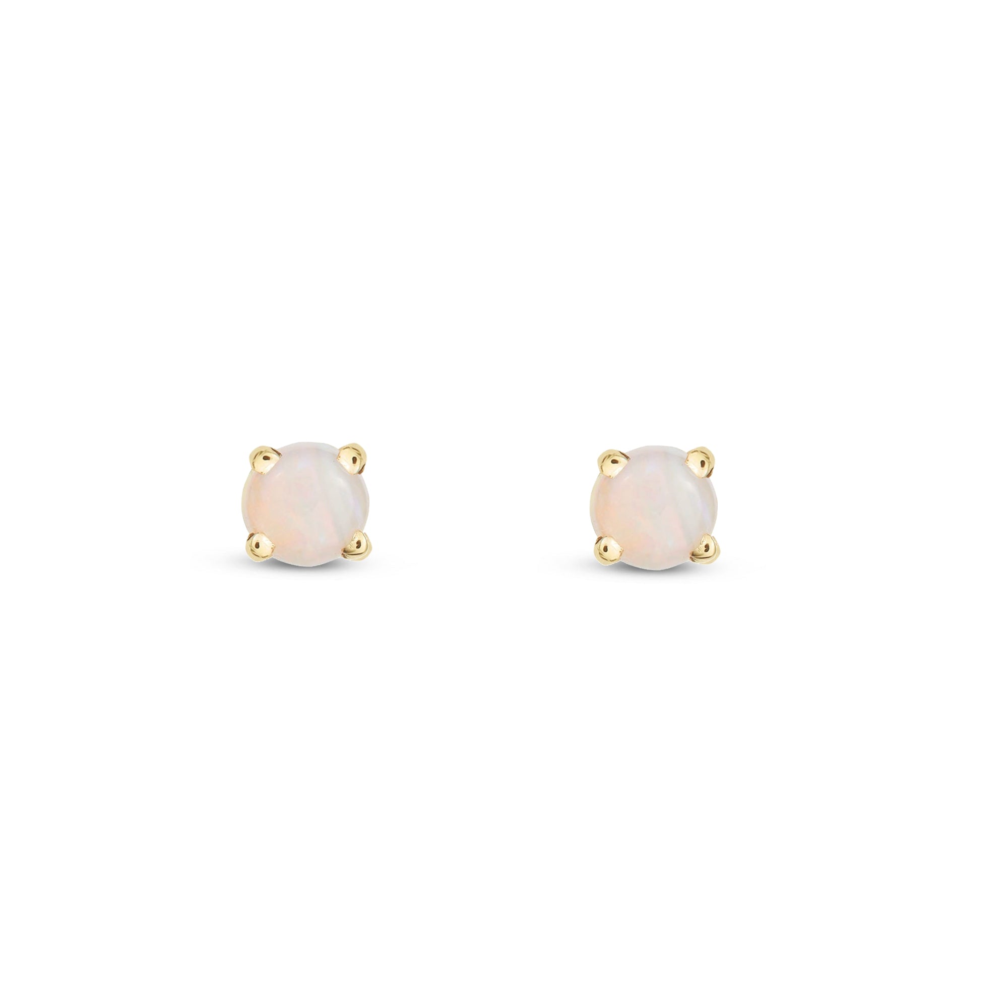 9ct Yellow Gold Opal 3mm Round 4-Claw Stud Earrings