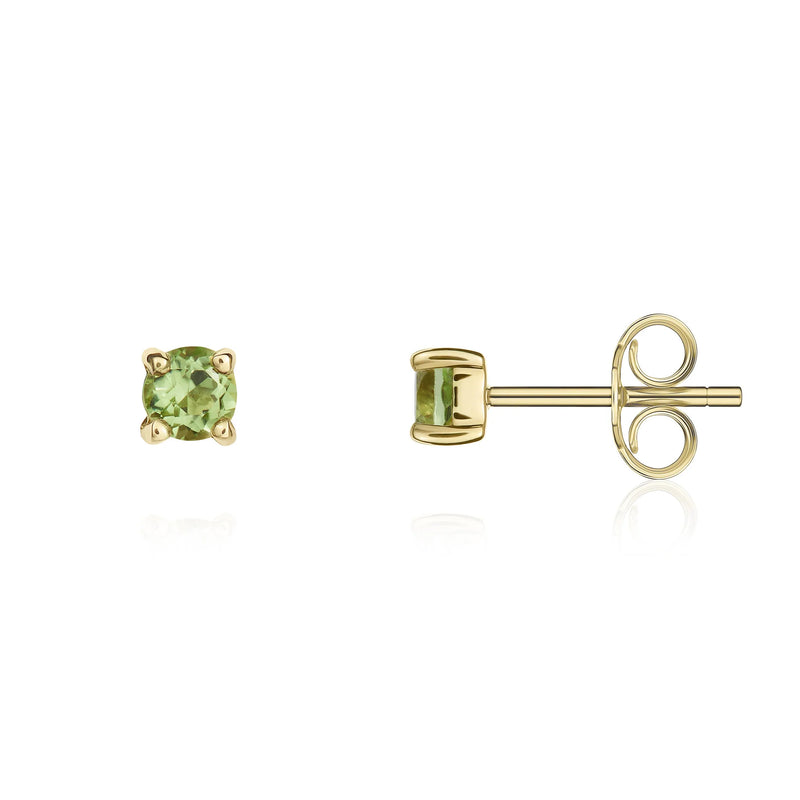 9ct Yellow Gold Peridot 3mm Round 4-Claw Stud Earrings