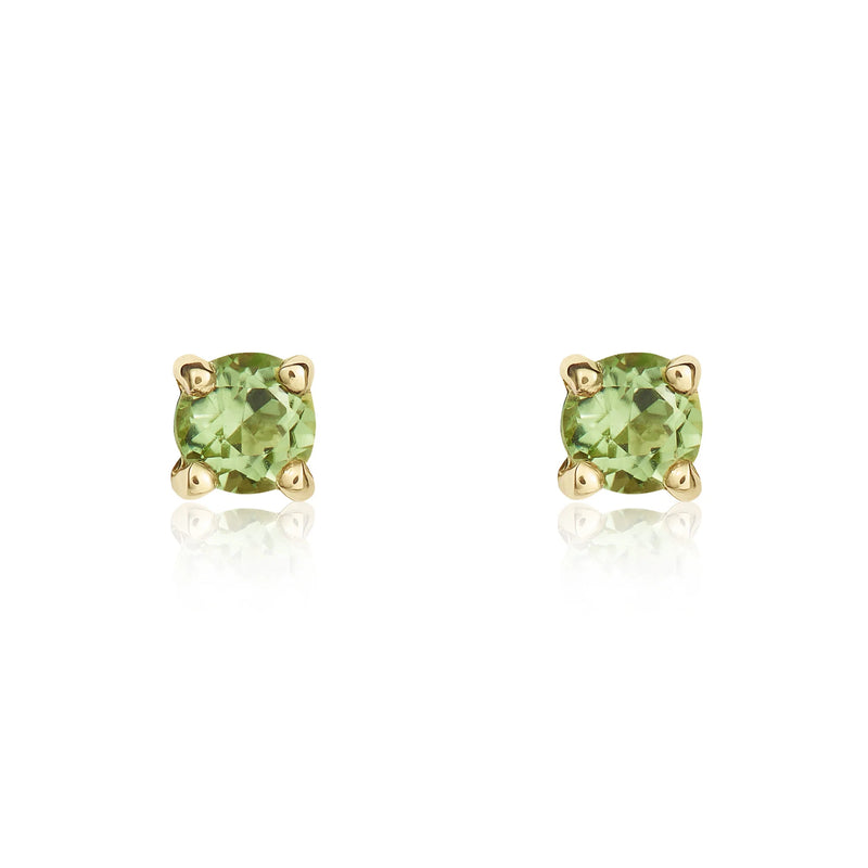 9ct Yellow Gold Peridot 3mm Round 4-Claw Stud Earrings