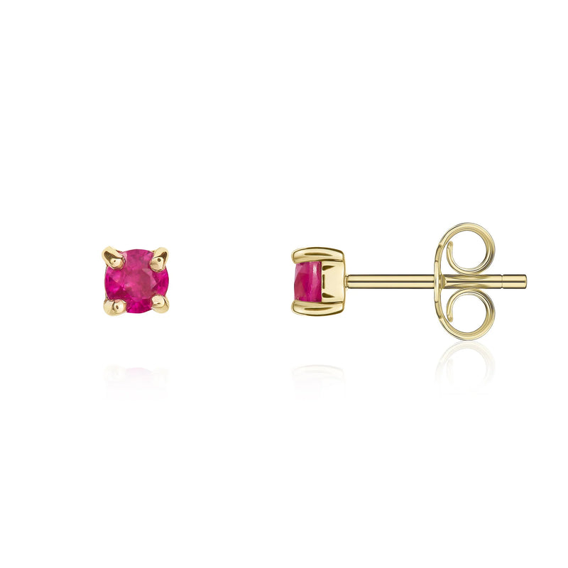 9ct Yellow Gold Ruby 3mm Round 4-Claw Stud Earrings