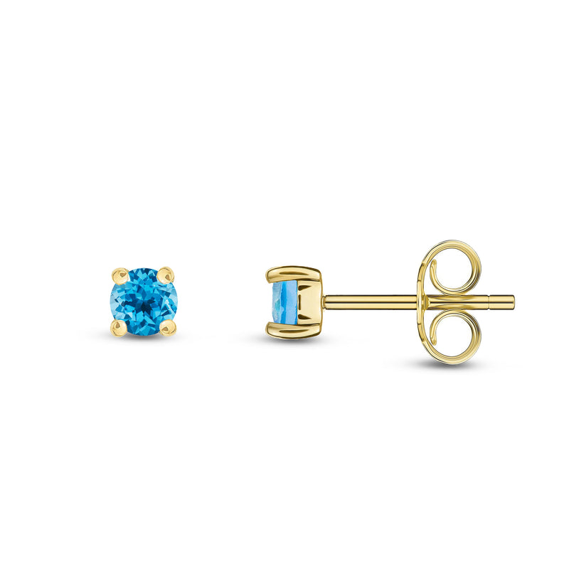 9ct Yellow Gold Swiss Blue Topaz 3mm Round 4-Claw Stud Earrings