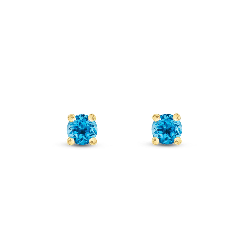 9ct Yellow Gold Swiss Blue Topaz 3mm Round 4-Claw Stud Earrings