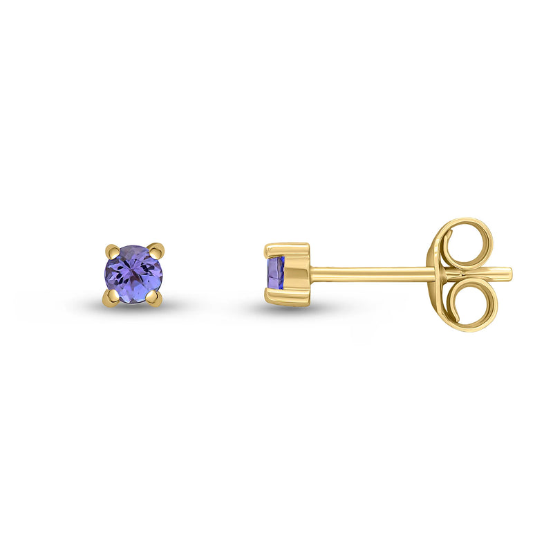 9ct Yellow Gold Tanzanite 3mm Round 4-Claw Stud Earrings