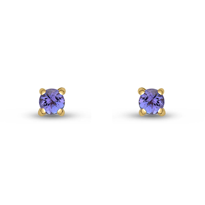 9ct Yellow Gold Tanzanite 3mm Round 4-Claw Stud Earrings