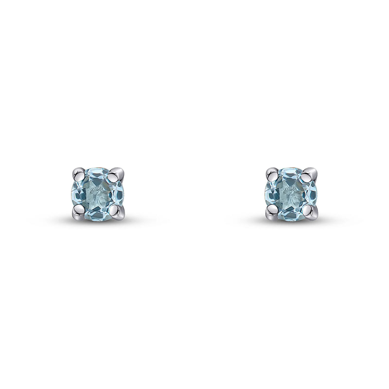 9ct White Gold Aquamarine 3mm Round 4-Claw Stud Earrings