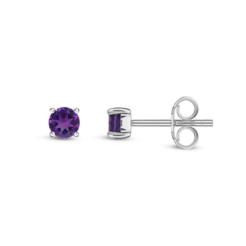 9ct White Gold Amethyst 3mm Round 4-Claw Stud Earrings
