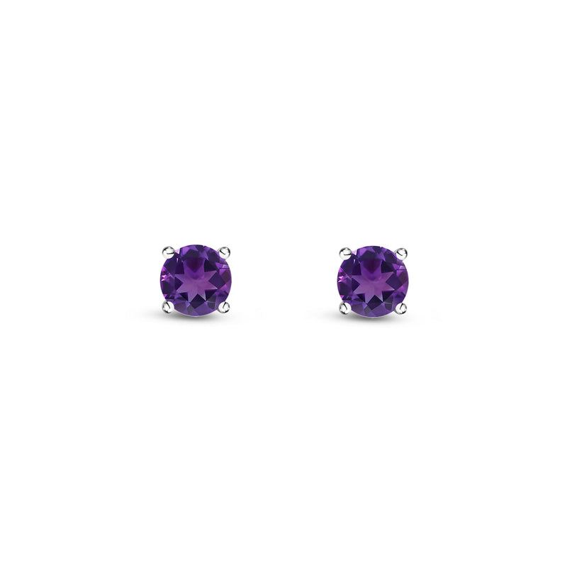 9ct White Gold Amethyst 3mm Round 4-Claw Stud Earrings