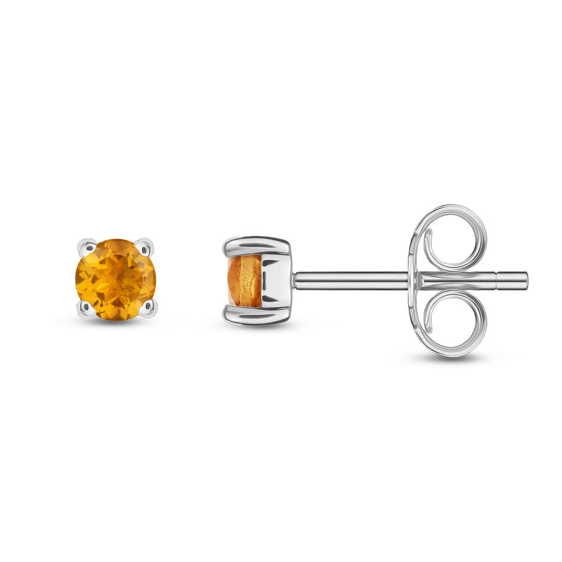 9ct White Gold Citrine 3mm Round 4-Claw Stud Earrings
