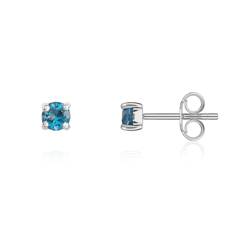 9ct White Gold London Blue Topaz 3mm Round 4-Claw Stud Earrings