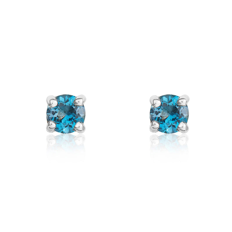 9ct White Gold London Blue Topaz 3mm Round 4-Claw Stud Earrings
