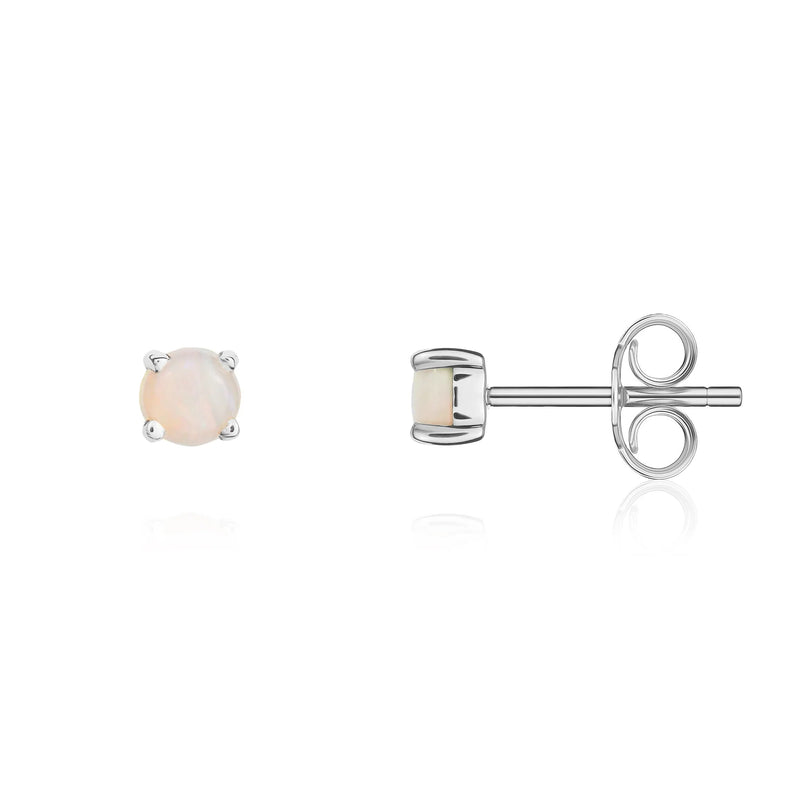 9ct White Gold Opal 3mm Round 4-Claw Stud Earrings