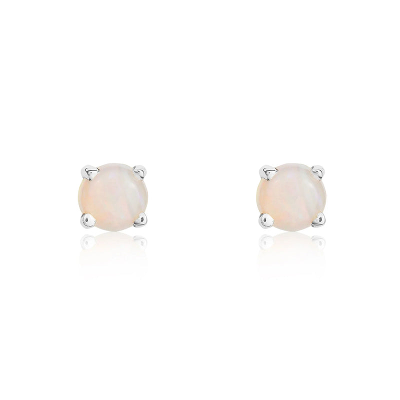 9ct White Gold Opal 3mm Round 4-Claw Stud Earrings