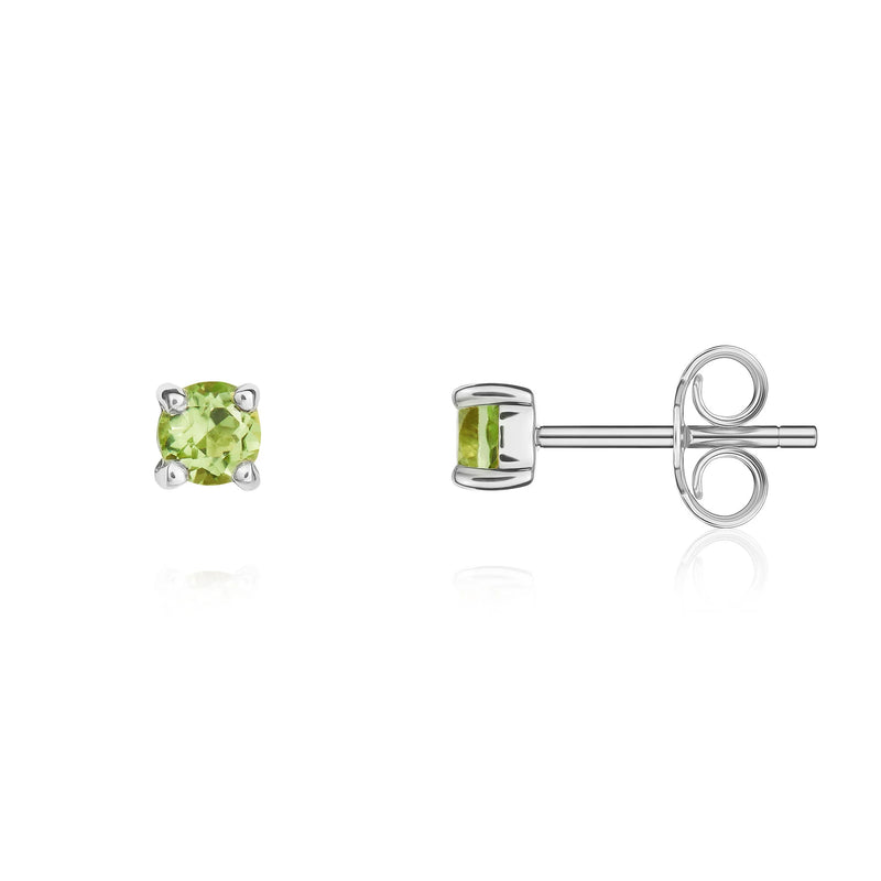 9ct White Gold Peridot 3mm Round 4-Claw Stud Earrings