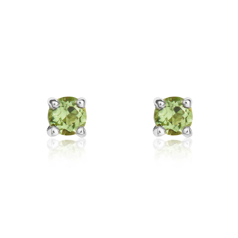 9ct White Gold Peridot 3mm Round 4-Claw Stud Earrings
