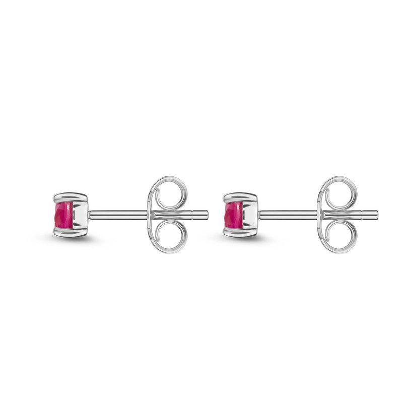 9ct White Gold Ruby 3mm Round 4-Claw Stud Earrings