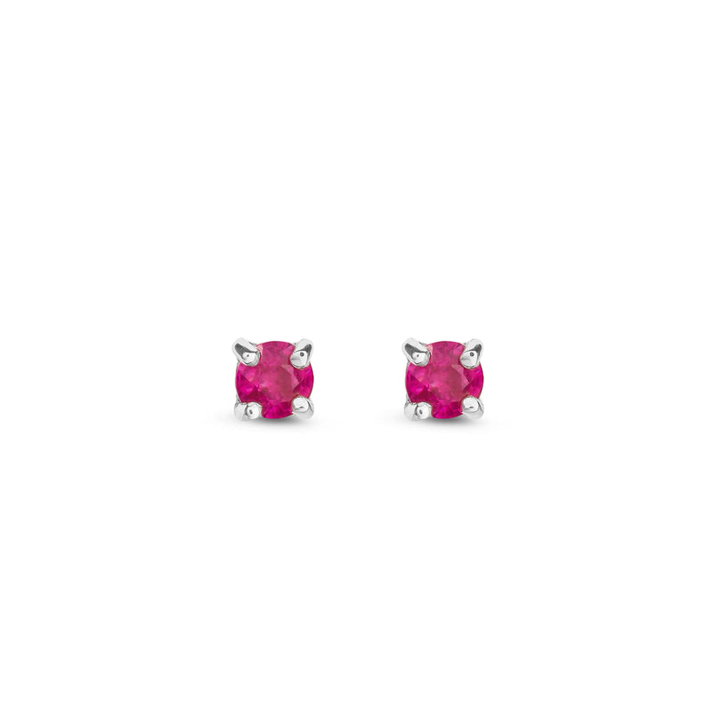 9ct White Gold Ruby 3mm Round 4-Claw Stud Earrings