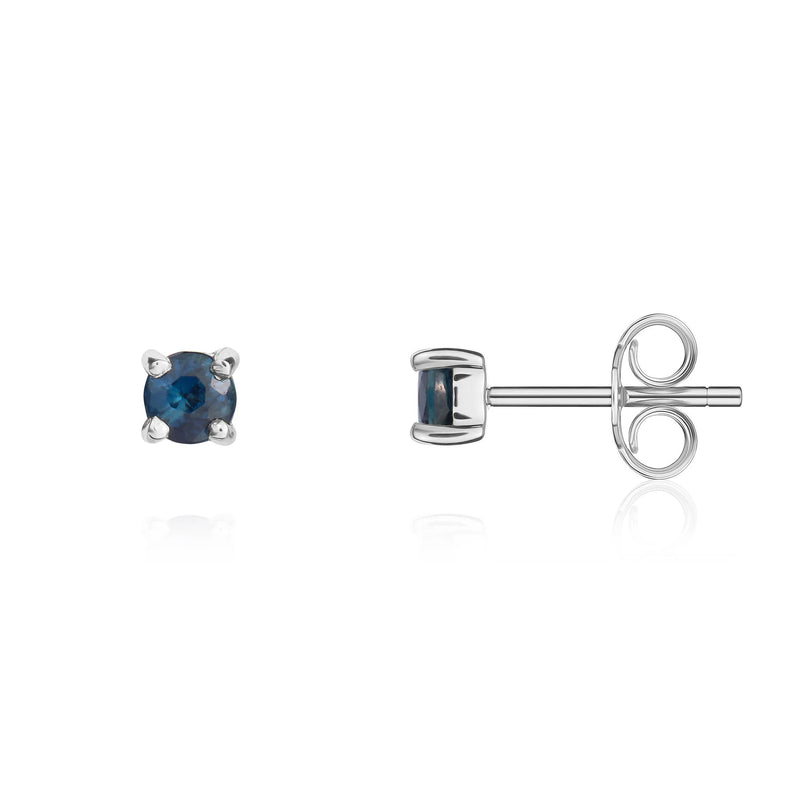 9ct White Gold Sapphire 3mm Round 4-Claw Stud Earrings