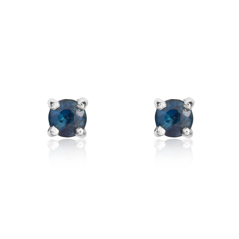 9ct White Gold Sapphire 3mm Round 4-Claw Stud Earrings