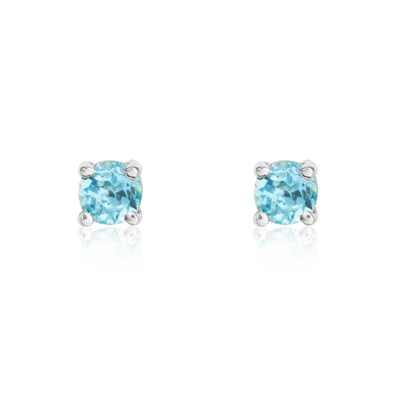9ct White Gold Swiss Blue Topaz 3mm Round 4-Claw Stud Earrings