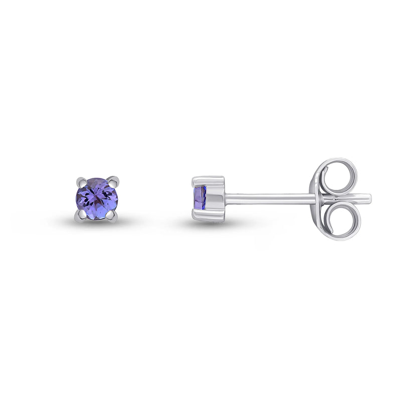 9ct White Gold Tanzanite 3mm Round 4-Claw Stud Earrings