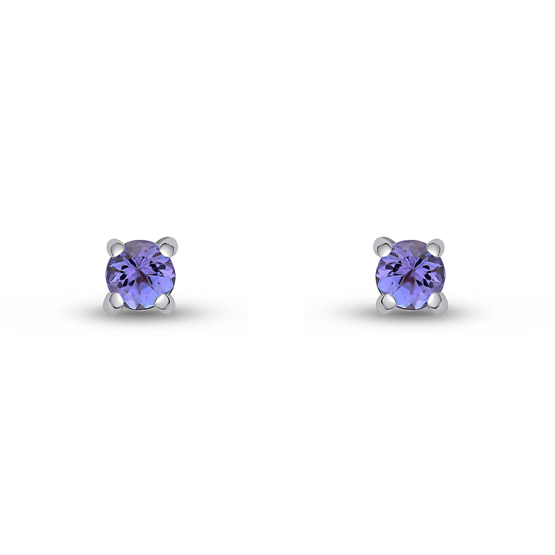 9ct White Gold Tanzanite 3mm Round 4-Claw Stud Earrings