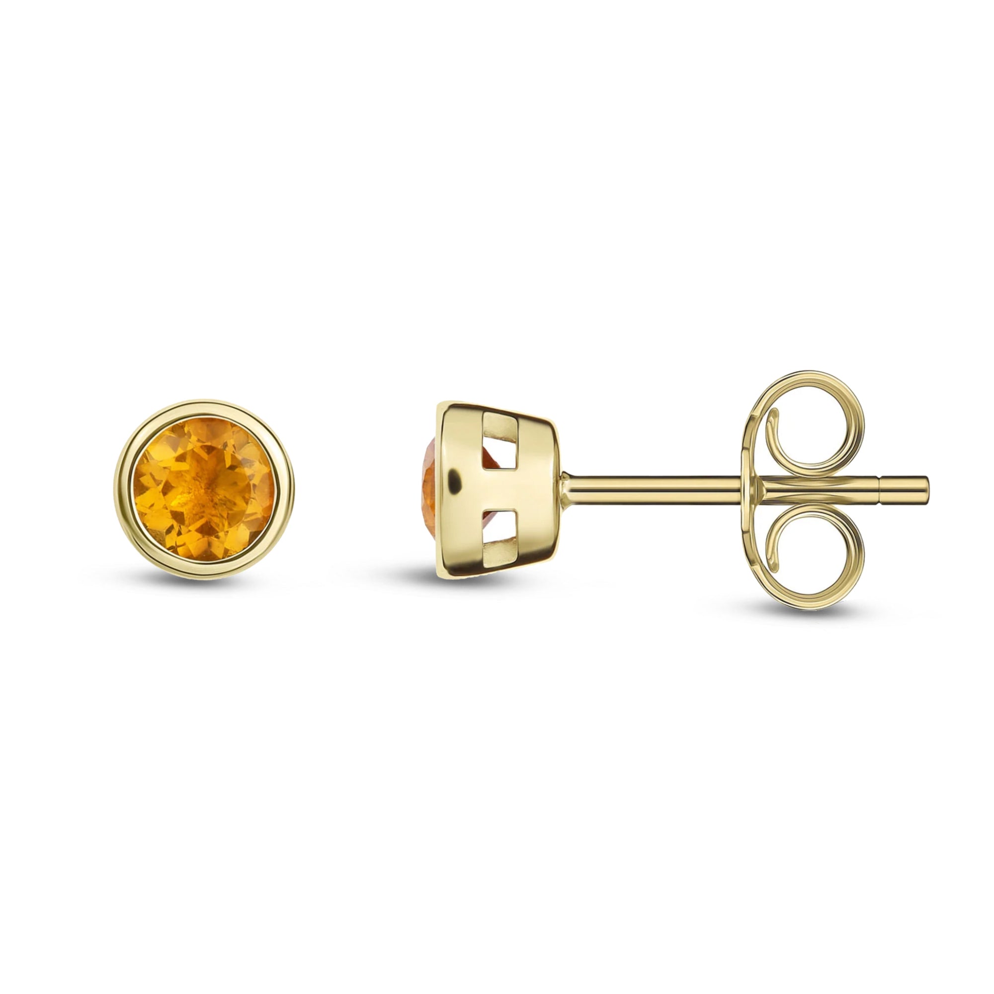 9ct Yellow Gold Citrine 3mm Round Rubover Stud Earrings