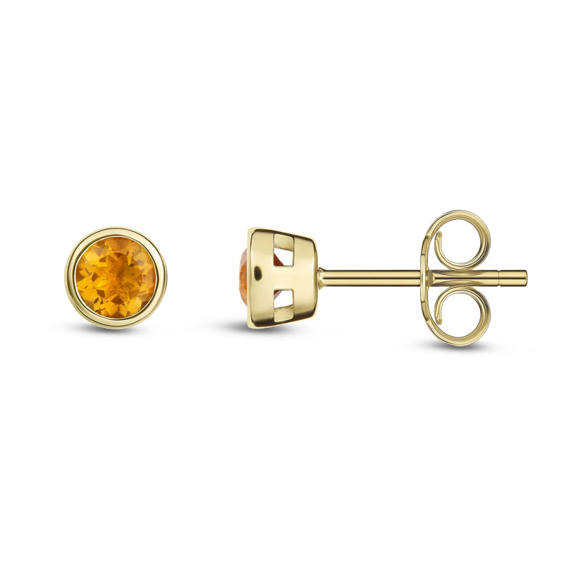 9ct Yellow Gold Citrine 3mm Round Rubover Stud Earrings