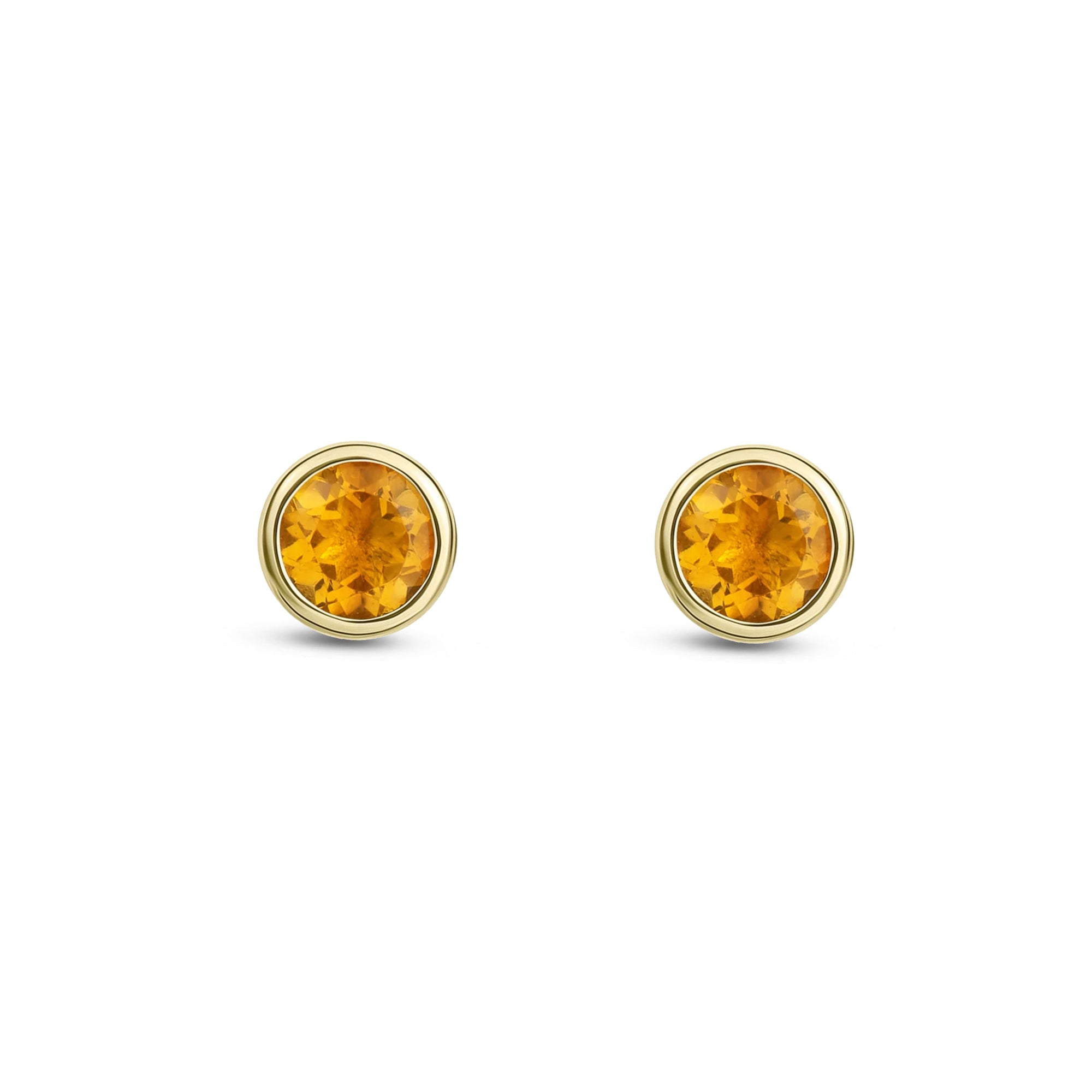 9ct Yellow Gold Citrine 3mm Round Rubover Stud Earrings