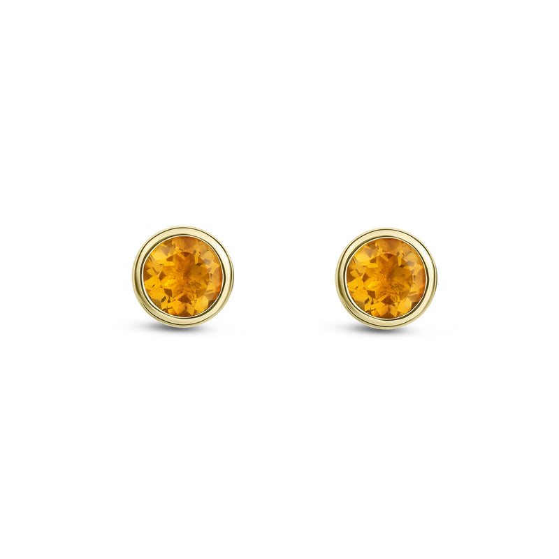 9ct Yellow Gold Citrine 3mm Round Rubover Stud Earrings