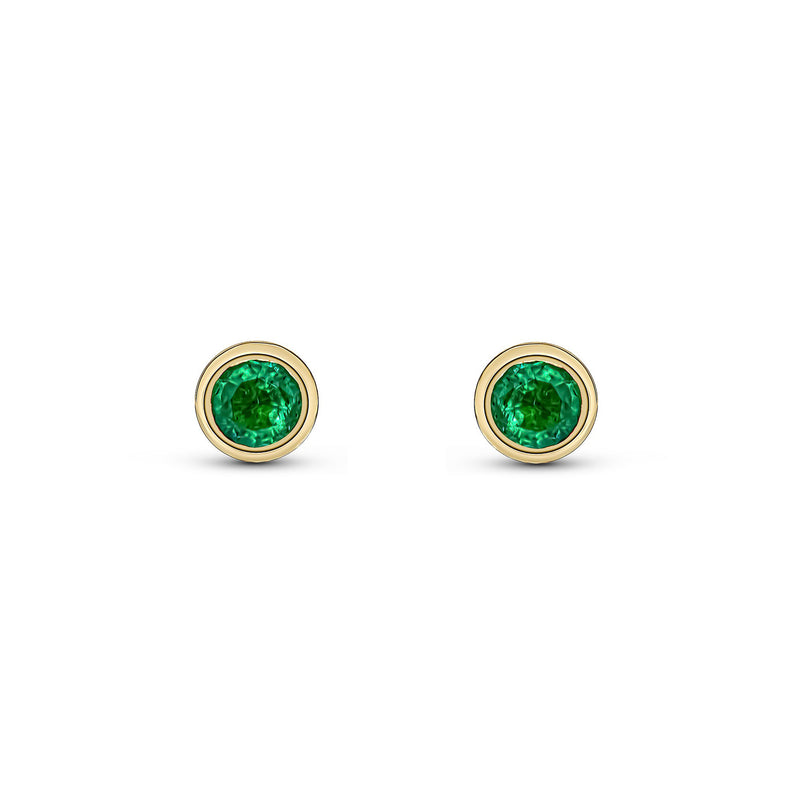 9ct Yellow Gold Emerald 3mm Round Rubover Stud Earrings