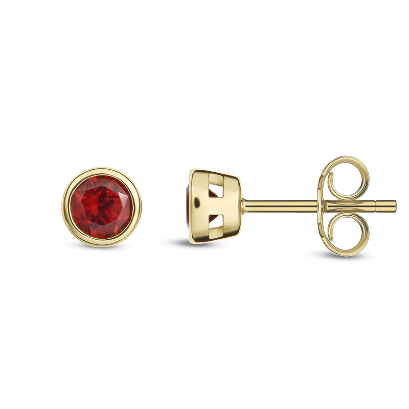 9ct Yellow Gold Garnet 3mm Round Rubover Stud Earrings